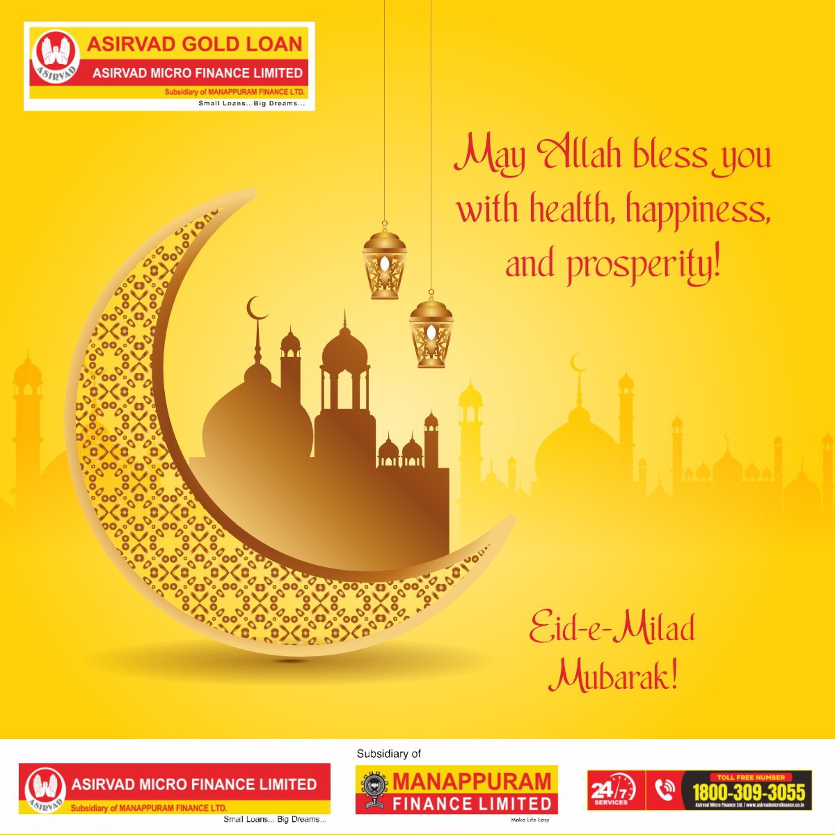 asirvad2007's tweet photo. Eid-Milad Un Nabi Mubarak!
#asirvadgoldloan #goldloan #doorstepgoldloan #instantgoldloan #loan #LowestInterestRate #personalloan #maximumvalue #maximumtenure #onlinegoldloan #asirvadmicrofinanceltd https://t.co/RuzexO8Kdx