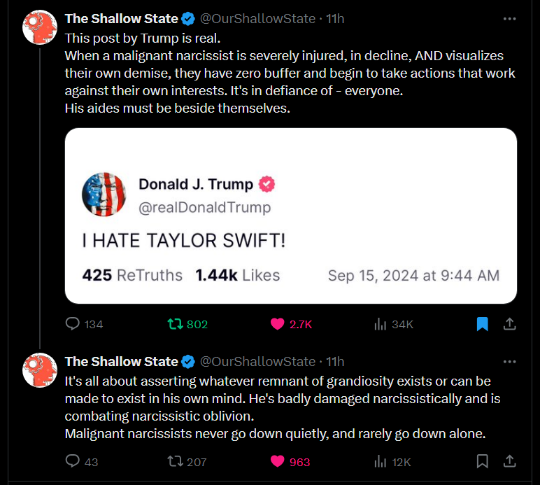 MerriweatherSun's tweet image. This highly respected #DutyToWarn psychologist worked  on the films 'Unfit' (on Trump) and "Untruth" (on the Psychology of Trumpism).
His knowledge is crucial for all of us to understand his damaged psyche &amp;amp; the extremely grave danger he is to America.
Read &amp;amp; learn.