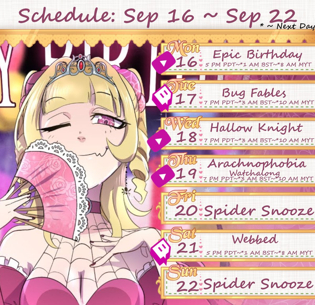 ItsiKarakurt's tweet photo. ITS MY BIRTHDAY! WEEK OF THE SPIDER!!!!
And because its my birthday is it......a...bug...week???
YES YES IT IS!!!
Catch you there Bugaboos (Also expect some very special guests on this weeks stream 👀👀👀👀)
#Vtuber #birthday #Itsilive https://t.co/rMr8Nvillb