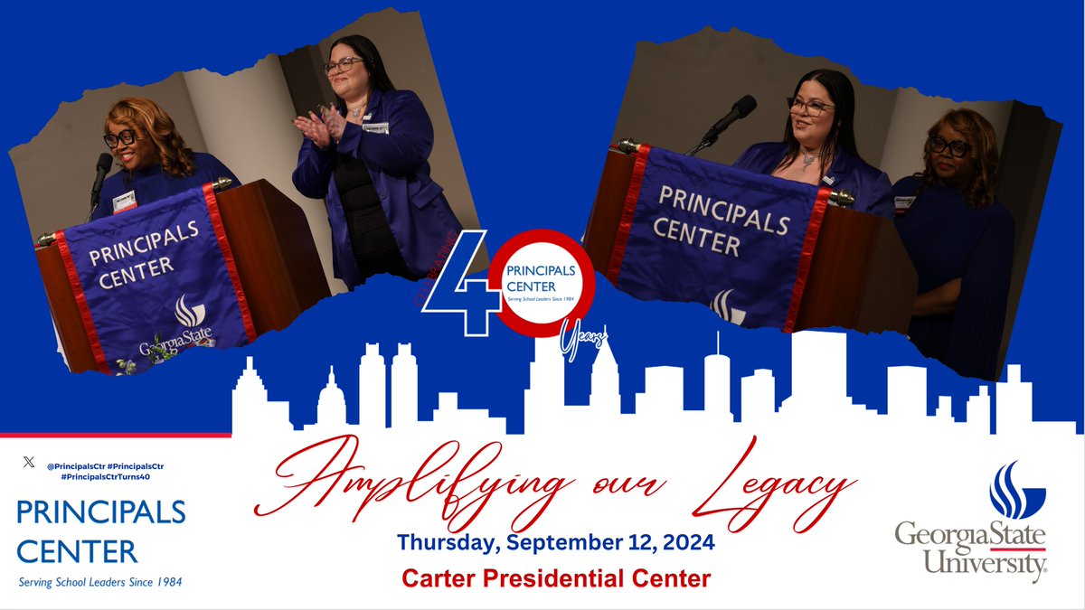 <a href="/EDUJewelsLLC/">Educating Jewels LLC</a> <a href="/CarterCenter/">The Carter Center</a> <a href="/CynthiaSJewell/">Cynthia Strickland Jewell</a> <a href="/DionneCspeaks/">Dr. Dionne Cowan</a> <a href="/RebeccaGrahamAD/">Rebecca Graham, M.Ed</a> <a href="/gsucehd/">College of Education & Human Development</a> <a href="/GSUEdLead/">GSU Educational Leadership</a> <a href="/steamtruck/">STE(A)M Truck</a> <a href="/DrTamaraCandis/">Dr. Tamara Candis</a> <a href="/DrPennyMosley/">Dr. Penny Mosley</a> <a href="/KFairweather4/">Kedra Fairweather</a> <a href="/DrCharaChats/">Dʀ. Cʜᴀʀᴀ N. Wɪʟʟᴀғᴏʀᴅ | #BeYourBestYet</a> <a href="/GeorgiaStateU/">Georgia State University</a> <a href="/gaelassoc/">GAEL</a> <a href="/Levleadership/">Dr. JoAnn Brown</a> <a href="/NPorter17/">Nikki R. Porter</a> <a href="/GAPartnership/">Georgia Partnership for Excellence in Education</a> <a href="/SchoolGenetics/">Dr. Craig Lockhart</a> <a href="/gyimah_whitaker/">Dr. Gyimah Whitaker</a> <a href="/TROliverEDU/">Tosha Oliver</a> <a href="/DrKenaWorthy/">Dr. Kena Miller Worthy</a> 🎙️Our Executive Director (serving 🔟 yrs at the Center), Dr. <a href="/DionneCspeaks/">Dr. Dionne Cowan</a>, and our Associate Director (serving 1⃣ yr), <a href="/RebeccaGrahamAD/">Rebecca Graham, M.Ed</a> tag team with Special Acknowledgements at the beginning of the program recognizing key🗝️members of our community.
#PrincipalsCtrTurns40 🎉
7/x