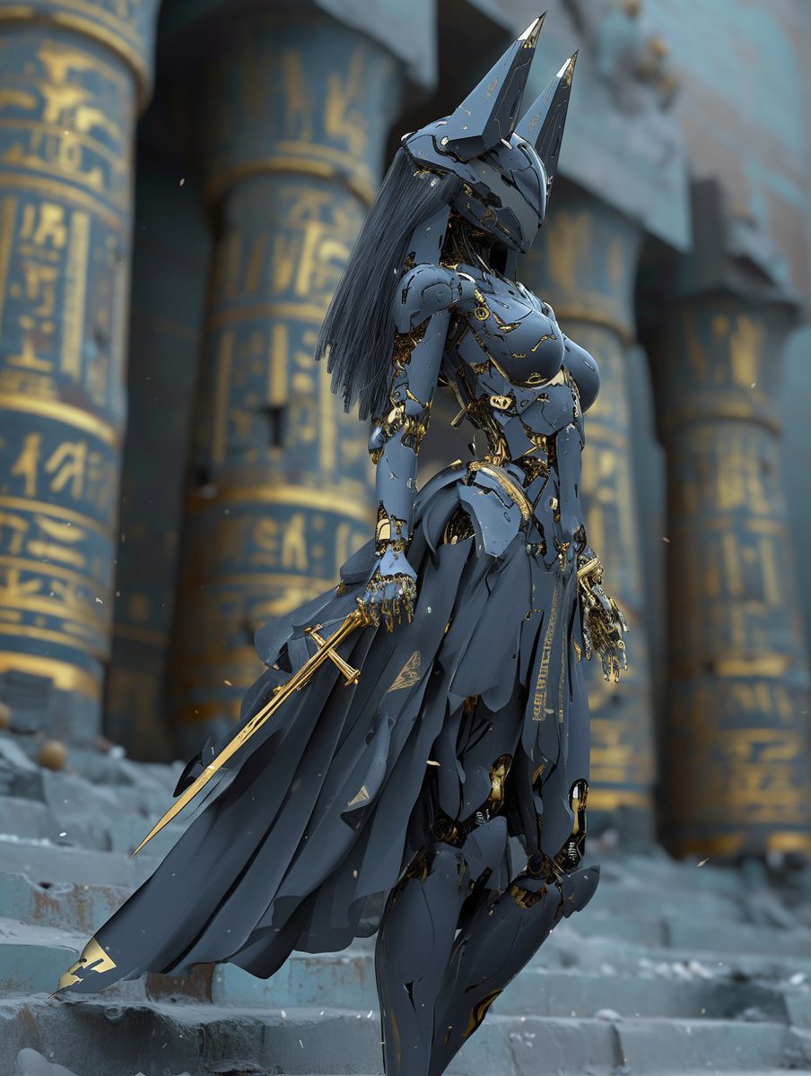 questionsnake's tweet image. --p で久しぶりのサイバーパンクアヌビス神(♀なのは特に深い意味はない

#nijijourney ＃AIart