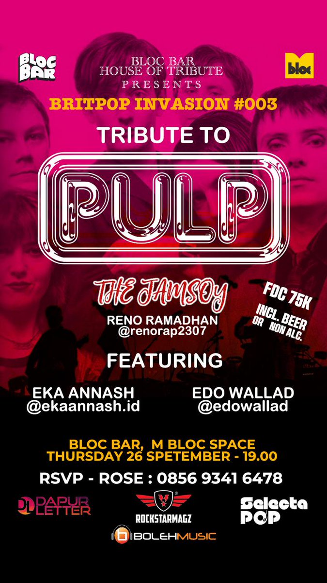 N080N's tweet image. THE JAMSOY TRIBUTE TO PULP
26 SEPT 2024
-BLOC BAR 
7 PM!
FDC 75K!