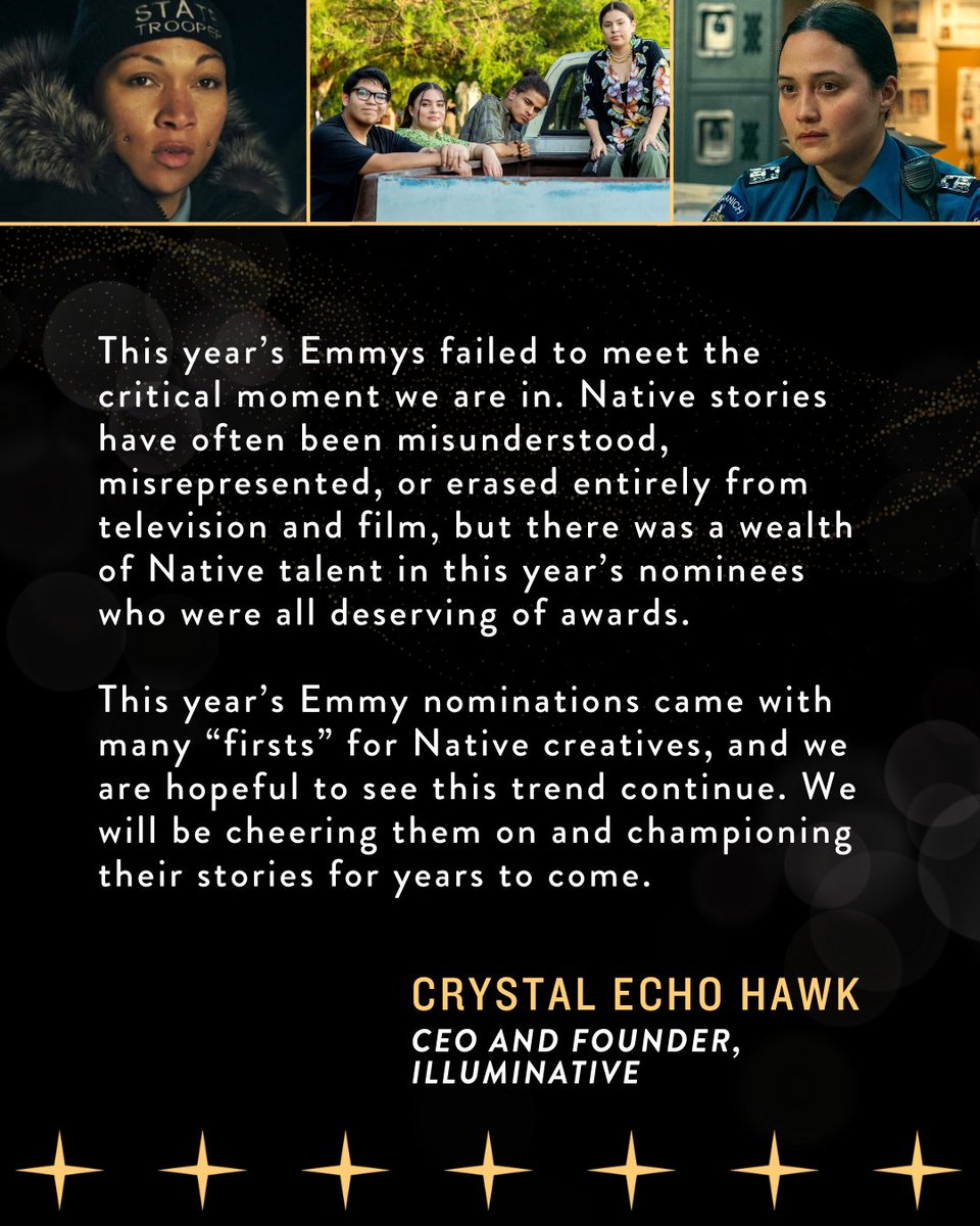 IllumiNative's tweet image. Congrats to all the nominees at this year’s #EmmyAwards! It's disappointing that such groundbreaking contributions have yet again gone , but we know this is not the end for the careers’ of these formidable Native talents. #NativeRepresentation