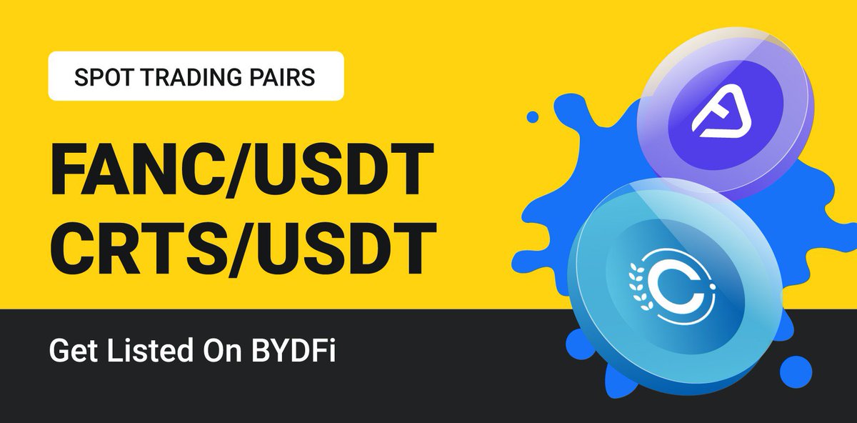 BYDFi_Turkiye's tweet photo. 📣 BYDFi Yeni Liste:

- fanC (FANC)
- Cratos (CRTS)

👉 Ticaret Çiftleri: FANCUSDT / CRTSUSDT 

İşlem Başlangıcı: 16 Eylül 

#BYDFi #FANC #CRTS #USDT #NewListing https://t.co/LNDb88tsgD