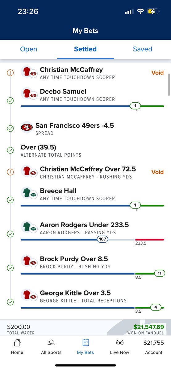 jakee_benson's tweet photo. @MasonSaintP @bet365 And this is why you always bet @FDSportsbook .. @bet365 would have voided this entire ticket 😣😣 https://t.co/TyL6qlzkVz