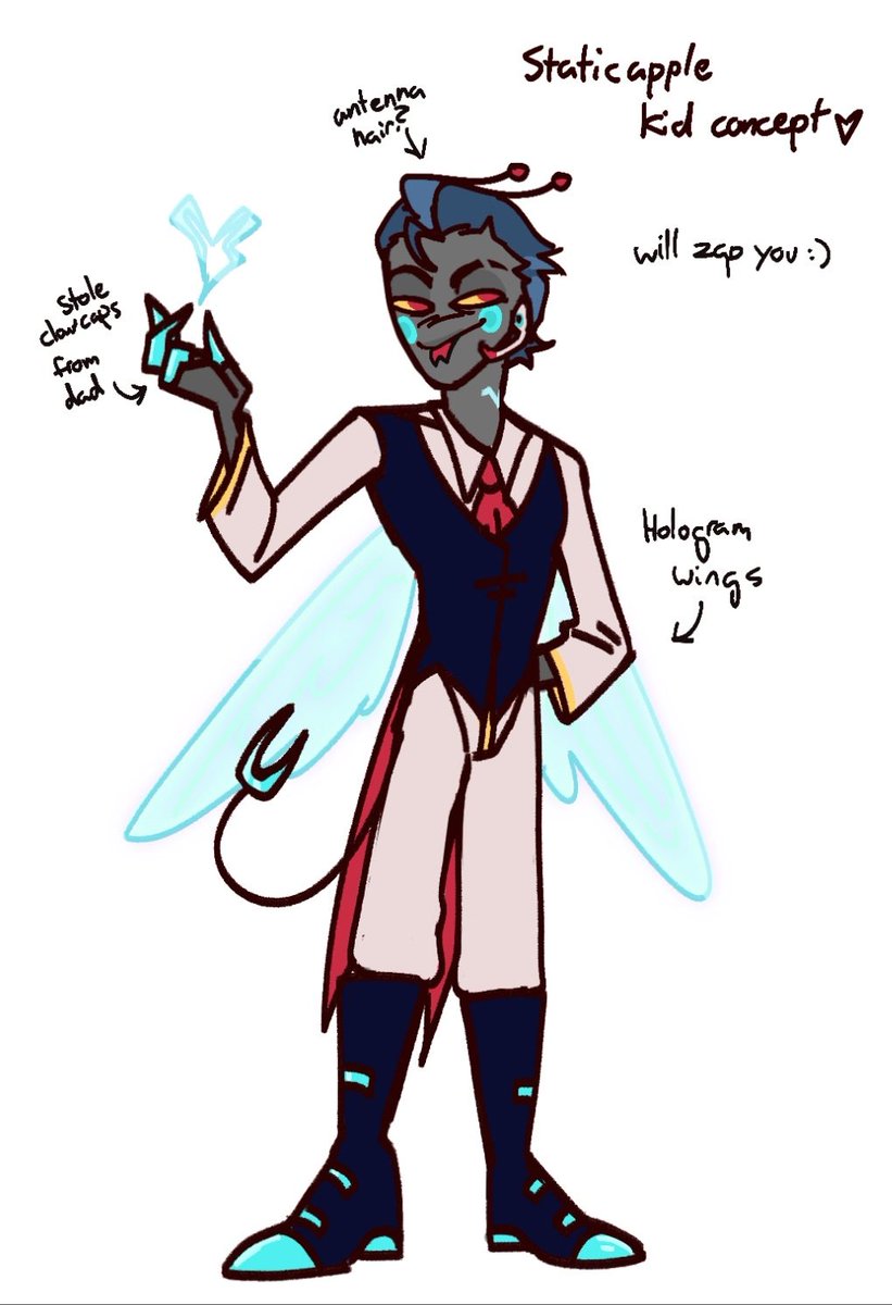 xjereby's tweet photo. okay ive been indoctrinated … #staticapple fankid concept… i wanna name him azazel so bad but i think one of my followers has coined that name lol #hazbinhotel #hazbinfankid https://t.co/hs7OjdZY5O