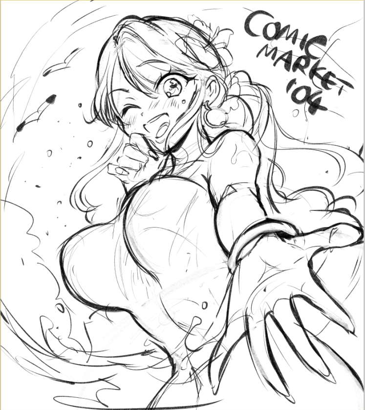 #このタグを見た人はラフ画とその完成絵を見せる
夏コミで頒布した直筆色紙の絵ですー 