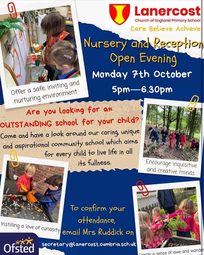 Looking for nursery or reception place next September? Join for us our open evening! #ourlanercostfamily #primaryschool
