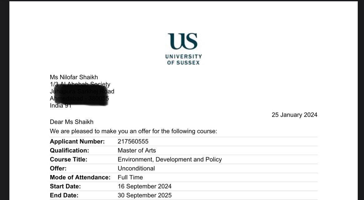 I'm deeply grateful to the Almighty &amp; my family for their unwavering support, which has led to offers from renowned institutions like <a href="/Kennedy_School/">Harvard Kennedy School</a> ,<a href="/UniofOxford/">University of Oxford</a> , and <a href="/SussexUni/">University of Sussex</a> . I'm thrilled to announce that I'll be pursuing my Master's in Public Policy at Oxford.