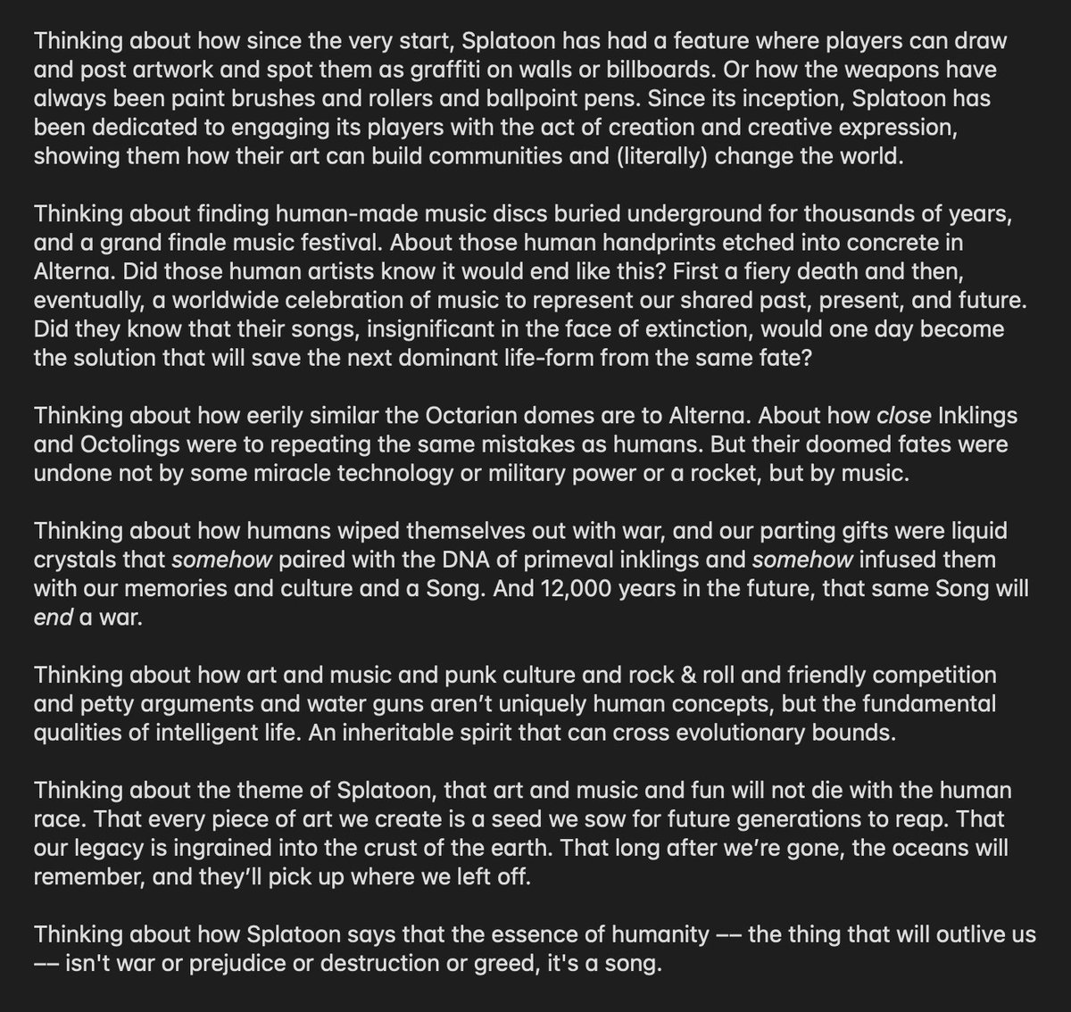 End-of-Splatoon thoughts and how art and music is the most important thing in the world.