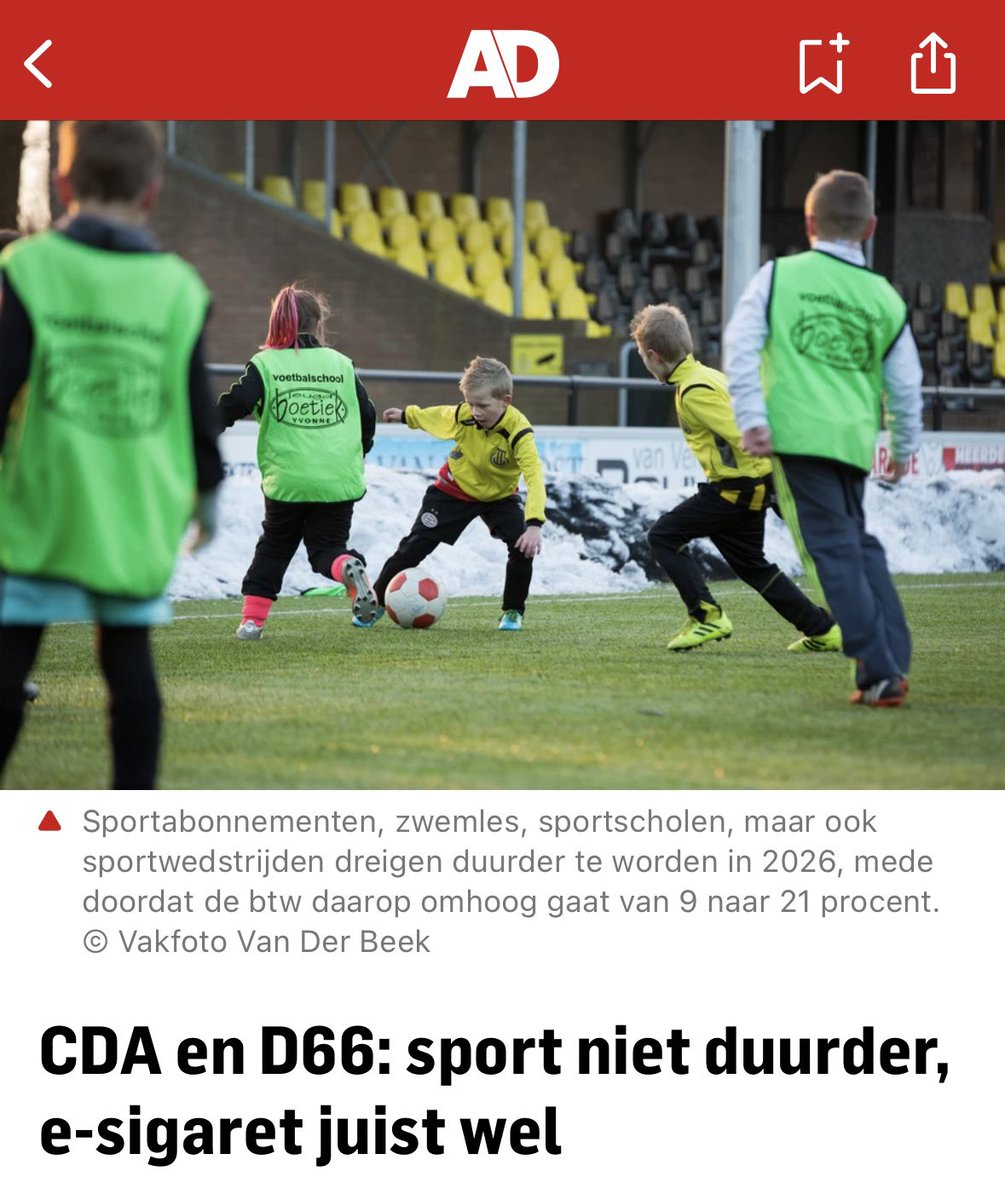 Dit kabinet voert een boete op bewegen in. Onverstandig, als je gezondheid op één wilt zetten. Daarom slaan <a href="/HenriBontenbal/">Henri Bontenbal</a> en ik de handen ineen.

Laten we er als Tweede Kamer voor zorgen dat die btw-verhoging op sport nog deze week van tafel gaat.

ad.nl/politiek/cda-e…