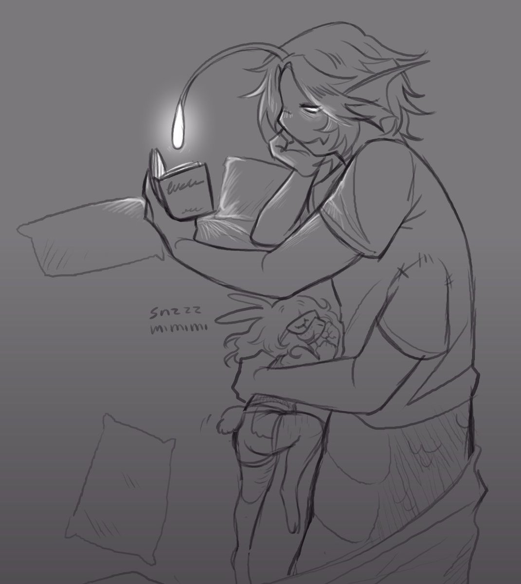 i love having weight on me when i fall asleep (weighted blanket or my girlboyfriend’s leg on me) and as i was preparing to nap i was like yk sebastian’s third arm would be a great weight and so i doodled it