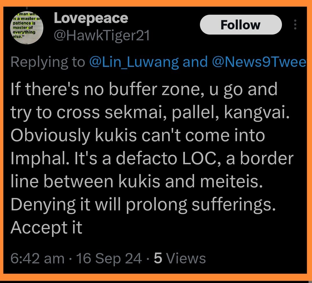 Lin Luwang (@lin_luwang) on Twitter photo Here's a glimpse of the Kuki nomadic tribe threatening Meiteis from going to Sekmai, Kangvai, etc. While they play the perfect victim card on camera, they threaten Meiteis off camera and rain bombs on innocent civilians. <a href="/manipur_police/">Manipur Police</a>, please take appropriate action. Here's a glimpse of the Kuki nomadic tribe threatening Meiteis from going to Sekmai, Kangvai, etc. While they play the perfect victim card on camera, they threaten Meiteis off camera and rain bombs on innocent civilians. <a href="/manipur_police/">Manipur Police</a>, please take appropriate action.