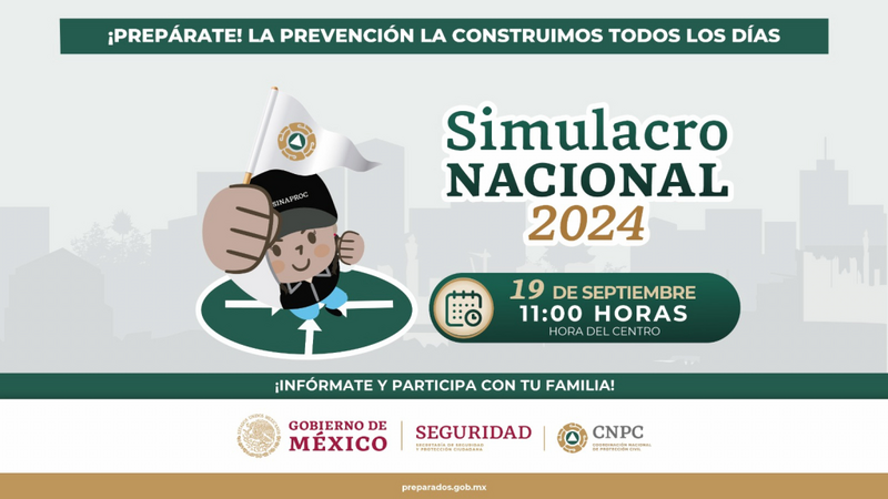 📢 ¡No lo olvides! El 19 de septiembre a las 11:00 a.m., participa en el #SimulacroNacional de #Sismo. Es importante estar preparados. Practiquemos juntos los protocolos de seguridad. ¡Tu participación cuenta! #ProtecciónCivil #Comparte