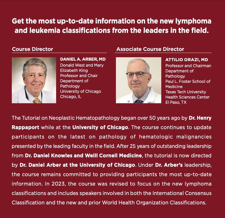 Mark your calendars for the 2025 Tutorial on Neoplastic Hematopathology (1/20-1/24) in Phoenix, AZ. Don't miss this opportunity to learn from top #hemepath experts &amp; earn up to 33.75 CME credits!

Note: Trainees get a registration discount!

See info: cme.uchicago.edu/TNH2025