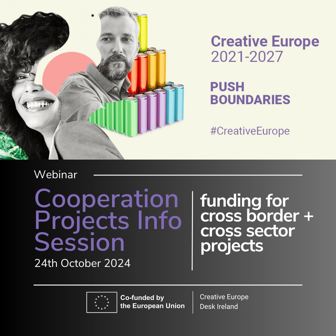 Sign up for our webinar on <a href="/europe_creative/">Creative Europe</a> Cooperation Projects funding on 24th October. 

Featuring Case Study by Paul Thompson from 
<a href="/IrishAerialCC/">Irish Aerial Creation Centre</a> on the Island Connect EU project.

Please register here: tinyurl.com/4v7cmhpw