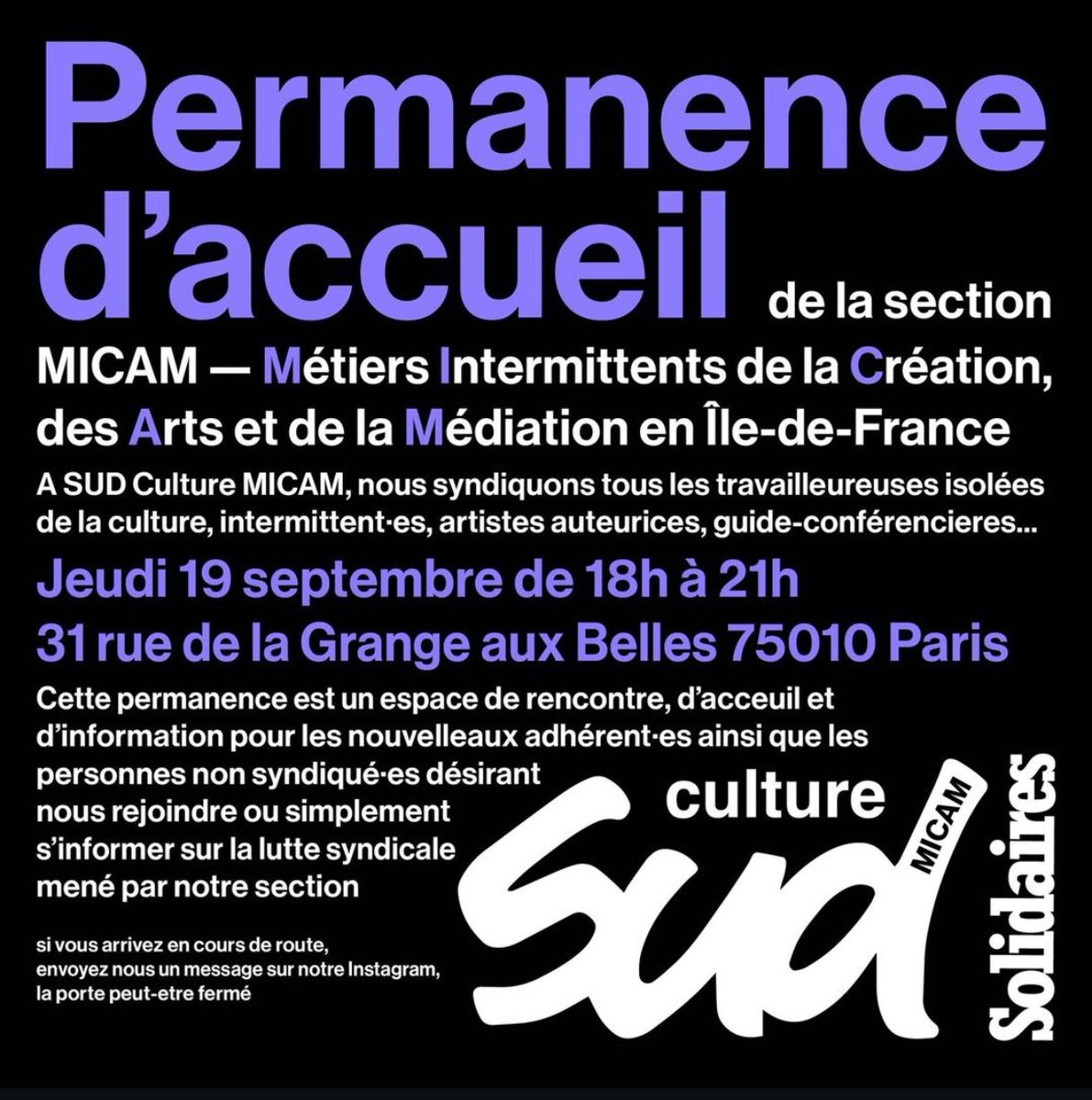 Permanence de rentrée pour notre section. 
On accueille toustes les motivé-es !