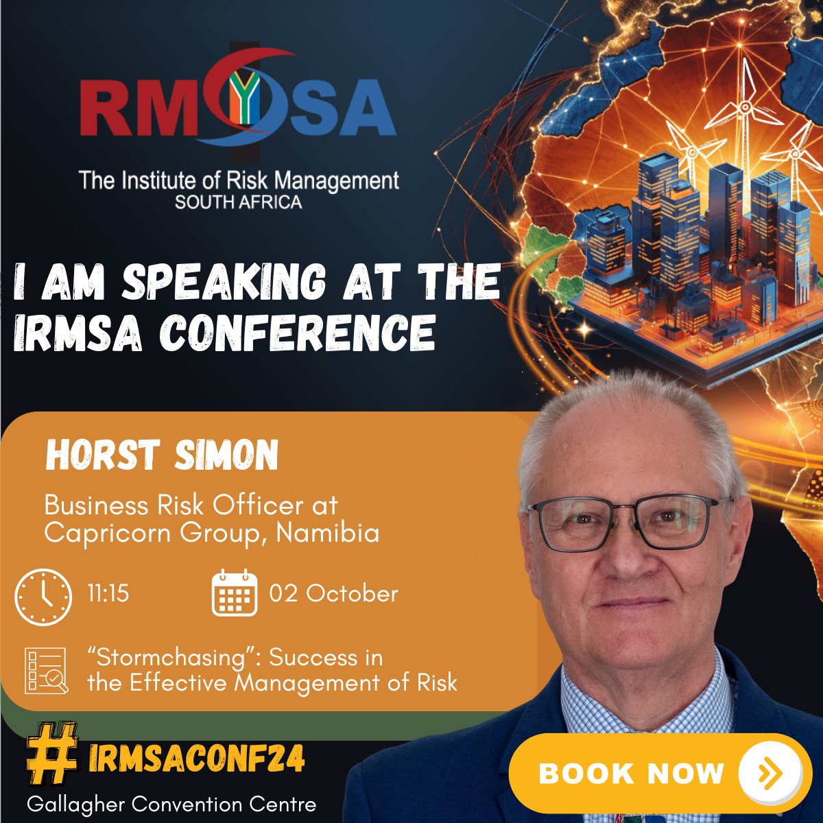 🎤 SPEAKER ANNOUNCEMENT

📊 Horst Simon, Business Risk Officer at Capricorn Group, joins #IRMSAConf24 to discuss risk management in an evolving landscape. 🌱

📅 Oct 1-2, 2024
📍 Gallagher Convention Centre

🔗 Register: irmsa.org.za/page/conference
#Innovation #RiskManagement