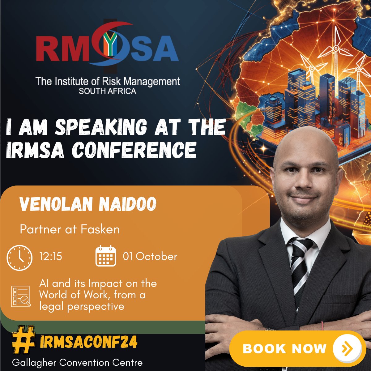 🎤 SPEAKER ANNOUNCEMENT

🔑 Venolan Naidoo, Partner at Fasken, will explore the legal side of risk management at #IRMSAConf24. 💼

📅 Oct 1-2, 2024

📍 Gallagher Convention Centre

🔗 Register: irmsa.org.za/page/conference
#RiskManagement #Innovation