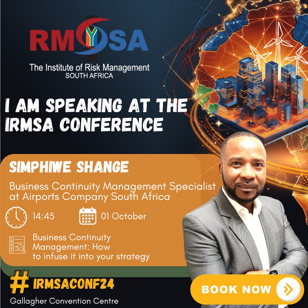🎤 SPEAKER ANNOUNCEMENT

✈️ Simphiwe Shange from Airports Company SA will discuss Business Continuity at #IRMSAConf24. 🚨

📅 Oct 1-2, 2024

📍 Gallagher Convention Centre

🔗 Register: irmsa.org.za/page/conference
#RiskManagement #SustainablySpeaking