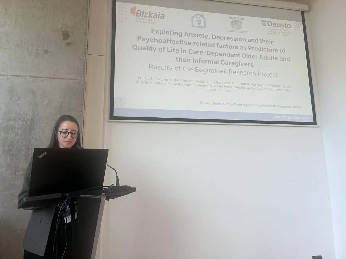 Our colleague Marta Gil introduced a study about  #Psychoaffective factors as Predictors of #QoL in #CareDependent Older Adults and Informal #Caregivers within the Begiraleak research project in collaboration with #EtxeTIC, at the #ILPN2024 Congress in Bilbao. #LongTermCare