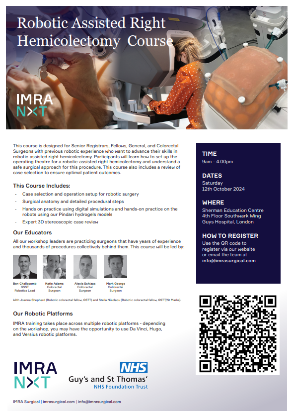 Katie Adams (m. Waters) (@kjadams_surg) on Twitter photo Ready to take your colorectal robotic training to the next level? Come to our immersive training day across THREE robotic platforms <a href="/GSTTnhs/">Guy's and St Thomas'</a> 12th October ⭐️2024⭐️!
With <a href="/IMRASurgical/">IMRA Surgical - also on Bluesky</a> and huge thanks to <a href="/IntuitiveSurg/">Intuitive</a> <a href="/medtroniceu/">MedtronicEU</a> <a href="/CMRSurgical/">CMR Surgical</a>
Book now! courses.imracademy.com/offerings/righ… Ready to take your colorectal robotic training to the next level? Come to our immersive training day across THREE robotic platforms <a href="/GSTTnhs/">Guy's and St Thomas'</a> 12th October ⭐️2024⭐️!
With <a href="/IMRASurgical/">IMRA Surgical - also on Bluesky</a> and huge thanks to <a href="/IntuitiveSurg/">Intuitive</a> <a href="/medtroniceu/">MedtronicEU</a> <a href="/CMRSurgical/">CMR Surgical</a>
Book now! courses.imracademy.com/offerings/righ…