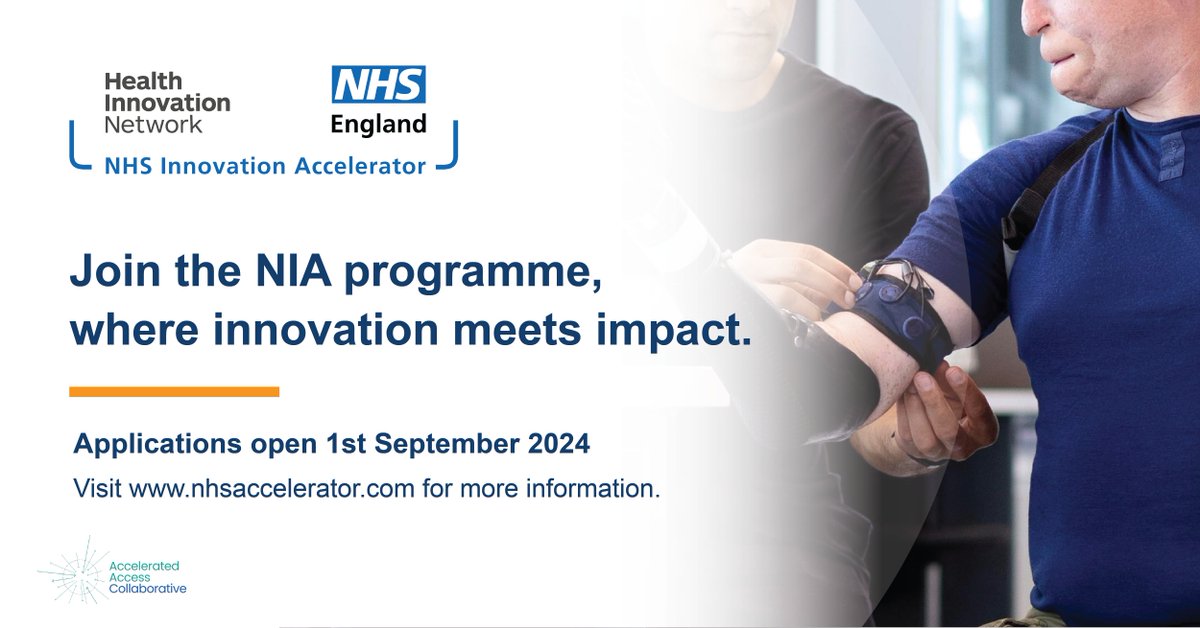Health Innovation Wessex 💙 (@hiwessex) on Twitter photo Healthcare innovators, take note: The <a href="/NHSAccelerator/">NHS Accelerator</a> is accepting applications for the 2025 cohort from 1 September to 14 October.
This programme offers valuable insights, mentorship, and funding opportunities.
Apply via nhsaccelerator.com Healthcare innovators, take note: The <a href="/NHSAccelerator/">NHS Accelerator</a> is accepting applications for the 2025 cohort from 1 September to 14 October.
This programme offers valuable insights, mentorship, and funding opportunities.
Apply via nhsaccelerator.com