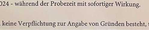 RandomakaAlex's tweet photo. @Redebedarf0815 @sml_0_4 @outta93102 @kugelfoermiger Kannst du lesen? Probezeit benötigt keinen Kündigungsgrund. https://t.co/Cg8c0CN1xo