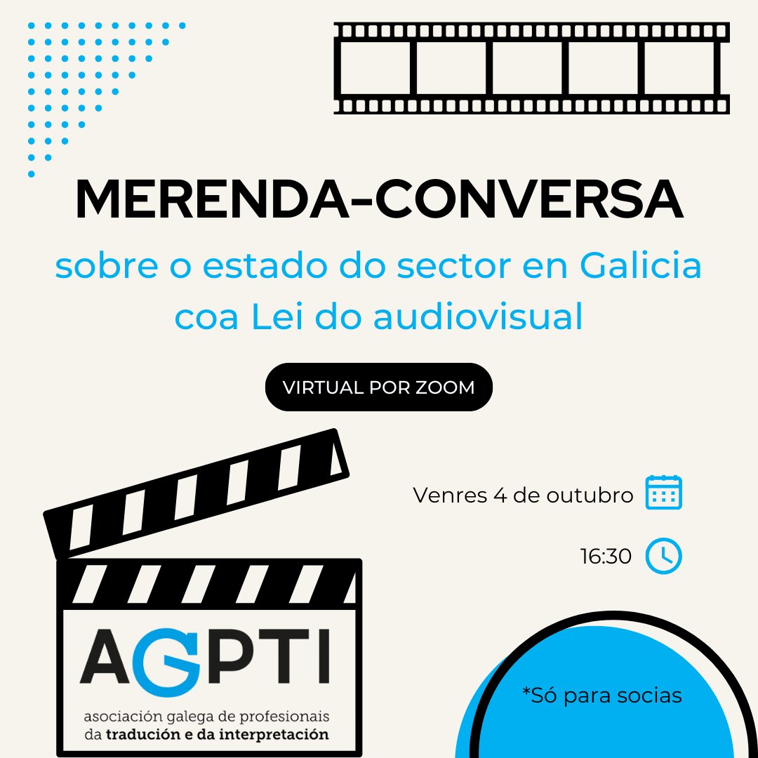 🎬 Volvemos cunha nova merenda-conversa!

🗓 O venres 4 de outubro ás 16:30 reunirémonos para poñer en común experiencias, percepcións e opinións a respecto do sector audiovisual tras a aprobación da Lei do audiovisual.