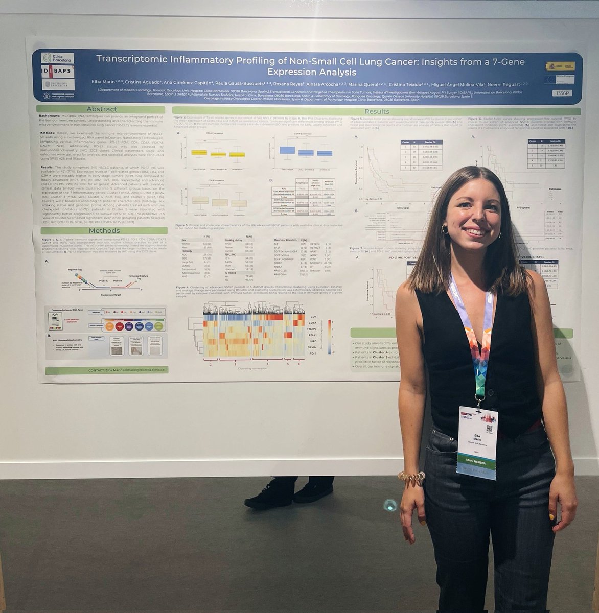 elbamarinp's tweet image. Happy to have presented our findings on the transcriptomic inflammatory profiling of #NSCLC at #ESMO24 🫁

It&apos;s been a pleasure discussing our 7-gene expression analysis with you all!👩🏼‍🔬

@myESMO @hospitalclinic @idibaps 
@NReguart @teixido_c @Gimenez_AnaM @PaulaGausa