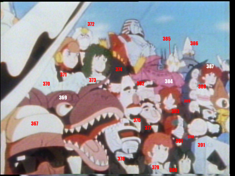 DaiconList's tweet photo. 379 &amp; 380. Kei &amp; Yuri (Dirty Pair/Lovely Angels)
381. Kamen Rider V3
382. I'm like 70% sure I've seen this guy before, I think he's like an older gag manga character? 
I've attached an illustration by me to maybe help make clearer what I think he looks like
383. UNIDENTIFIED https://t.co/6yaE9PXJ23