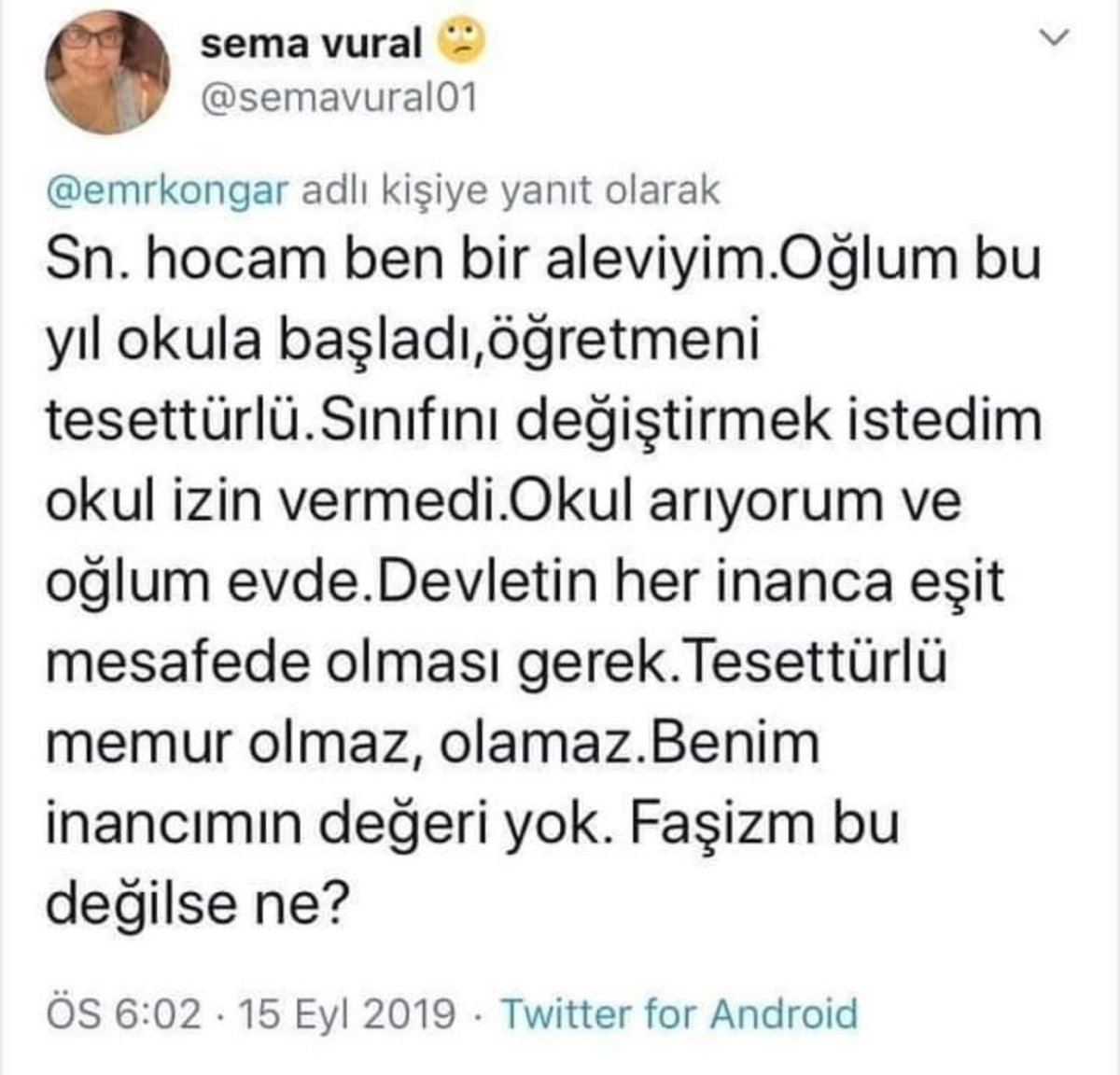 Alevi bir öğretmen için tesettürlü birisi bunu yapmış olsaydı, şimdi ortalık yıkılmıştı

Önce siz müslümanlara saygı duyacaksınız.