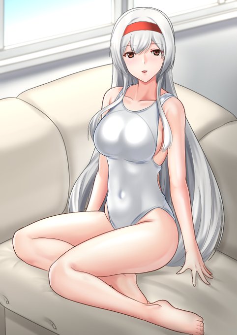 #白い作品でTLを真っ白ろすけ わぁい白スク水、あかり白スク水大好き。 