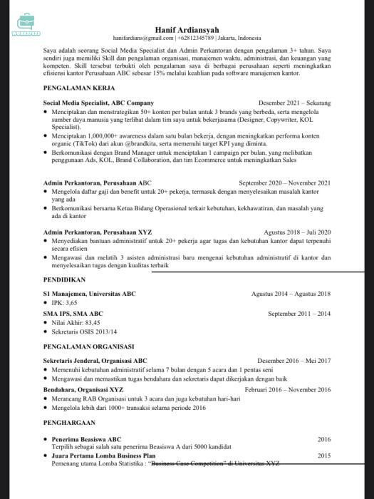 work! kali aja dari kalian banyak yang lagi butuh template CV ATS buat ...