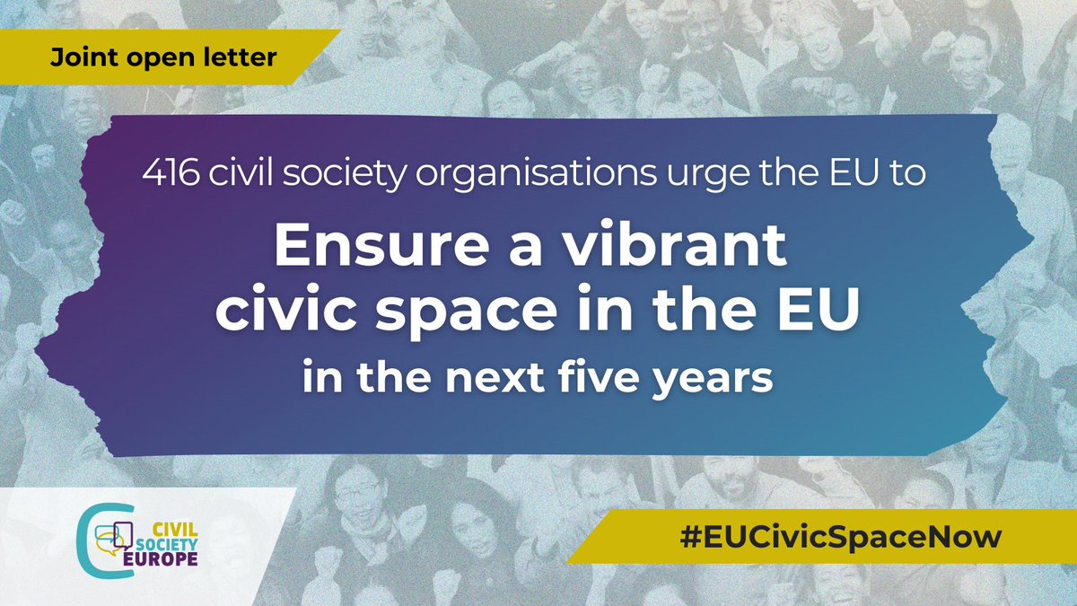 COSPE Onlus (@cospeonlus) on Twitter photo 📢 On #InternationalDemocracyDay, 416 civil society organisations call for actions that uphold democracy, #civicspace and fundamental rights in the EU.
Read & share our open letter addressed to <a href="/vonderleyen/">Ursula von der Leyen</a>, <a href="/EP_President/">Roberta Metsola</a> & <a href="/EUCouncil/">EU Council</a> 👉bit.ly/3zjaaXe
#EUCivicSpaceNow 📢 On #InternationalDemocracyDay, 416 civil society organisations call for actions that uphold democracy, #civicspace and fundamental rights in the EU.
Read & share our open letter addressed to <a href="/vonderleyen/">Ursula von der Leyen</a>, <a href="/EP_President/">Roberta Metsola</a> & <a href="/EUCouncil/">EU Council</a> 👉bit.ly/3zjaaXe
#EUCivicSpaceNow