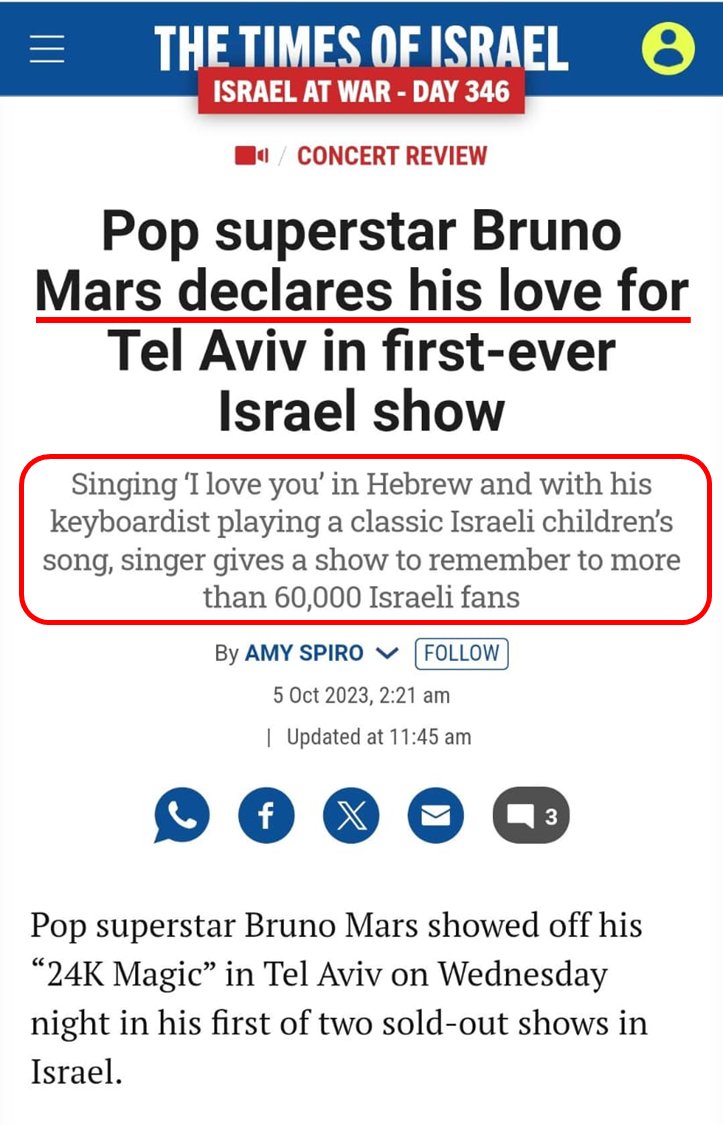 Yang menarik, kok gak ada 1 pun pemberitaan di media nasional tentang Gibran nonton Bruno Mars?

Calon Wapres harusnya bisa nahan diri dari hal-hal yang sensitif bagi masyarakat terutama menyangkut Israel

Bruno Mars disorot krn pernah konser di Tel Aviv
timesofisrael.com/pop-superstar-…