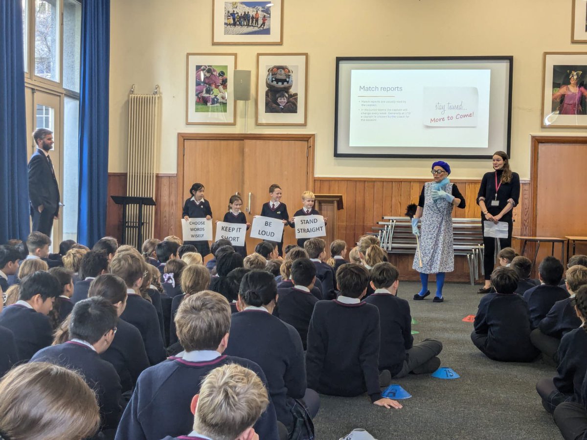 FettesPrep's tweet image. We had a wonderful assembly led by Miss Chartres and Flossie Flipflop this morning. They gave us some fantastic tips on public speaking to help us with our weekly match reports ⭐️