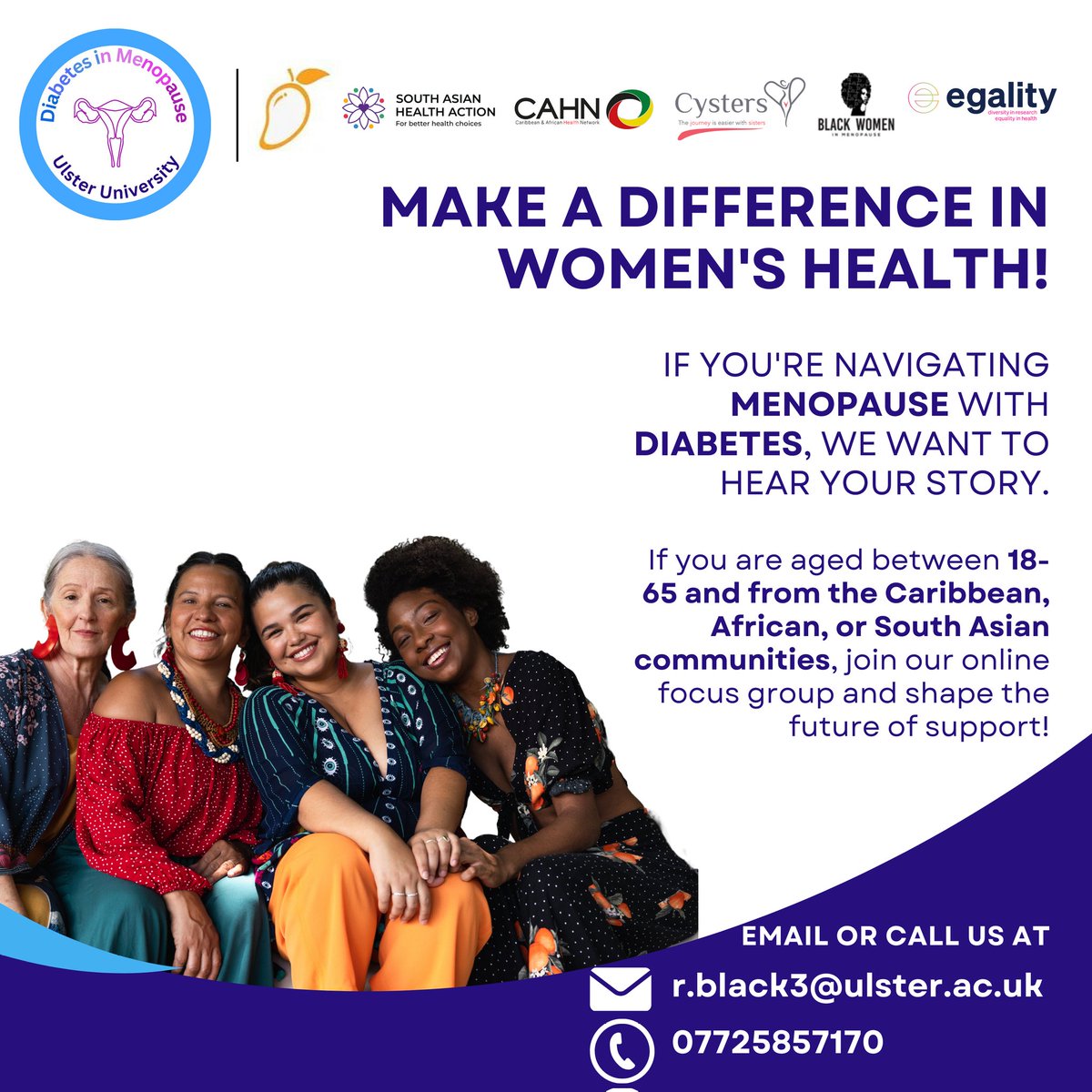 Cysters ๐ ๐ โ๐ฟ (@cystersgroup) on Twitter photo Cysters are supporting the below research project ๐
๐ Make a difference in women's health!
๐ช If you're navigating menopause with diabetes, we want to hear YOUR story.
Join our online focus group and shape the future of support!
Email โ r.black3@ulster.ac.uk
#WomenInHealth Cysters are supporting the below research project ๐
๐ Make a difference in women's health!
๐ช If you're navigating menopause with diabetes, we want to hear YOUR story.
Join our online focus group and shape the future of support!
Email โ r.black3@ulster.ac.uk
#WomenInHealth