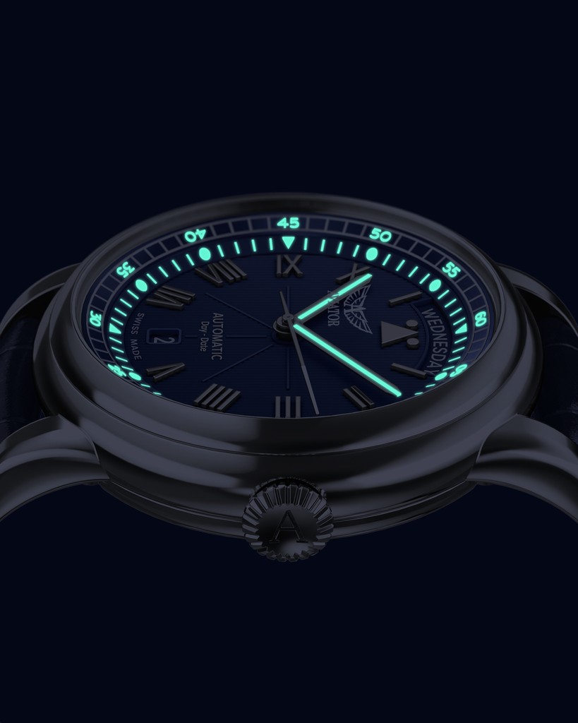 aviatorwatch's tweet photo. Powered by a Swiss Automatic Movement, the AVIATOR Douglas Day Date 41 features the Caliber AV-1000 with a 41-hour power reserve. Its striking blue dial is enhanced by SuperLuminova Roman numerals and indexes, ensuring readability in any light.
#aviatorwatch #pilotwatch https://t.co/05Ahh9cbMB