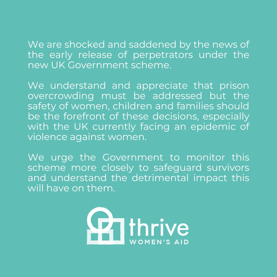 Safeguarding survivors will always be at the forefront of our services. 

Here is our statement regarding the news of the early release of perpetrators under the UK Government Early Release Scheme: