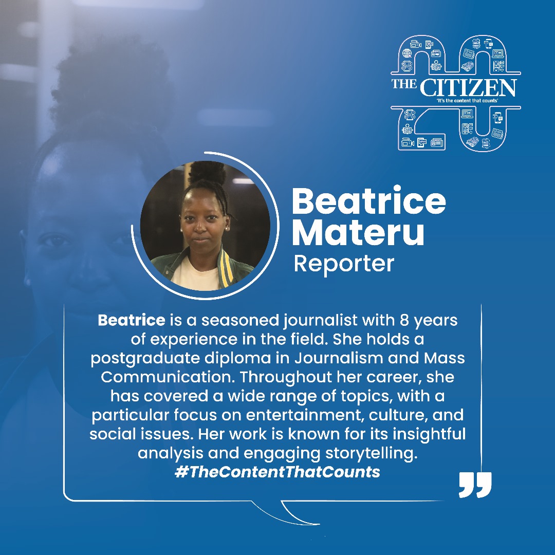 <a href="/p_owere/">Paul Owere</a> <a href="/mwaikama/">rosemary mirondo</a> <a href="/ramzaninn/">Ramadhani Ismail</a> Beatrice Materu – Reporter.

Beatrice is a seasoned journalist with 8 years of experience in the field. 

She holds a postgraduate diploma in Journalism and Mass Communication.

Throughout her career, she has covered a wide range of topics, with a particular focus on