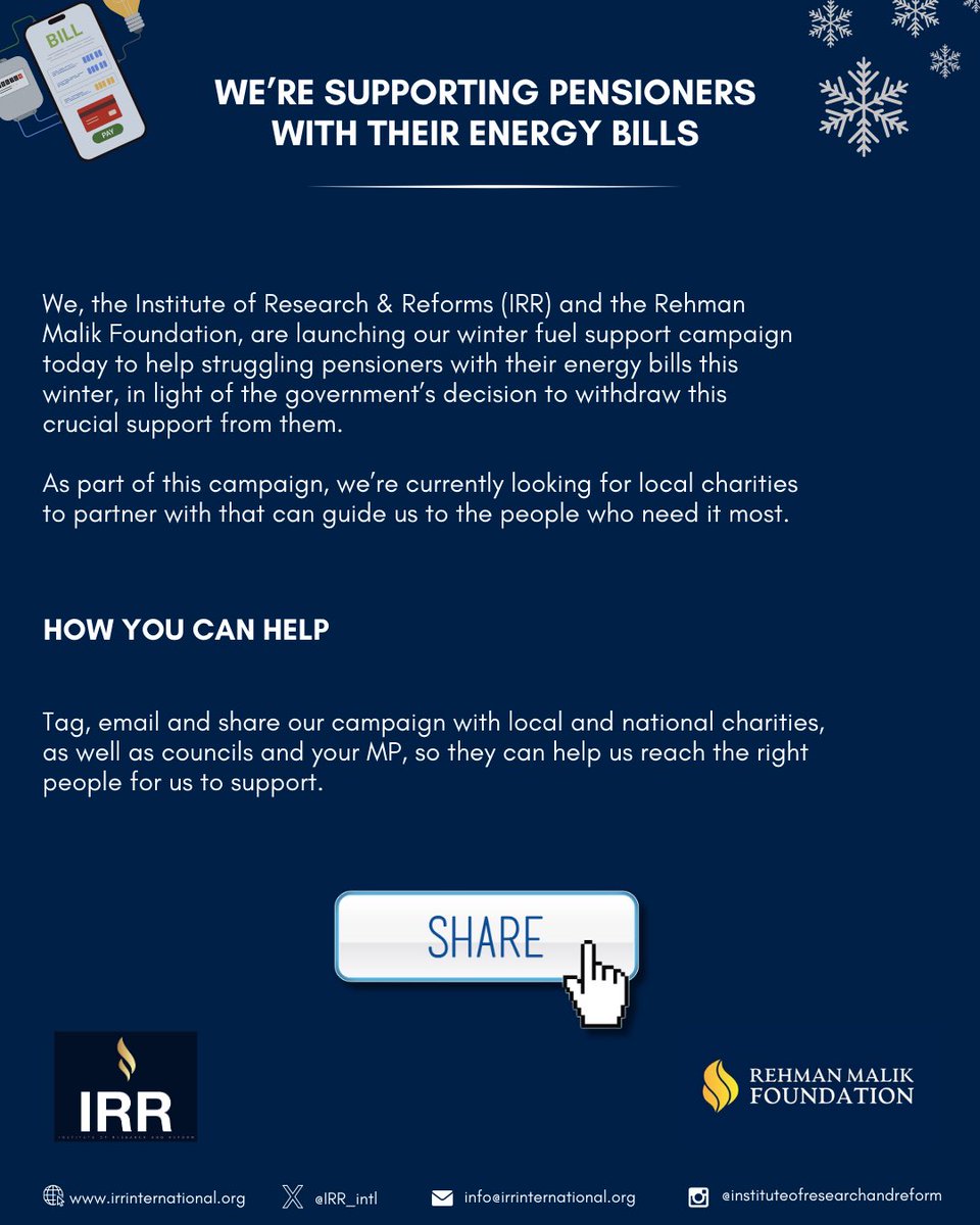 We are launching our winter fuel payment support campaign today to help struggling #pensioners with their energy bills this winter, in light of the government's decision to withdraw this crucial support from them

Here is how you can help too 👇

#WinterFuelPayment #EnergyBills