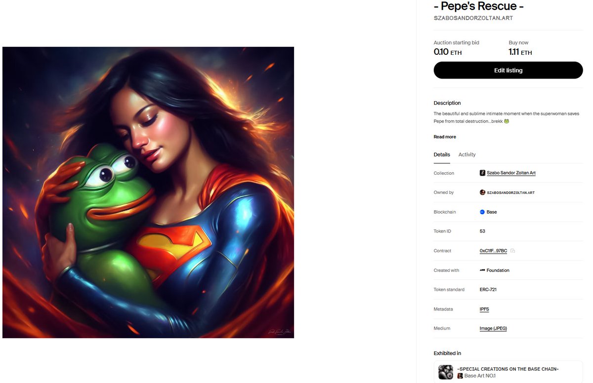 Sz_sandorzoltan's tweet photo. Have a nice Monday afternoon my dears😉☀️🫂💛
New Drop Available FND🌐
#PEPE #memefi #MEMECOİNS #NFT #NFTdrops #BasedPepe #BaseChain #foundationNFT #digitalaiart #AI #photoshop #mint #originalcontent #Supergirl #superwoman #rescue #funnyart #300dpi
https://t.co/RwG6iVbNxI https://t.co/xOOQAbw8TC