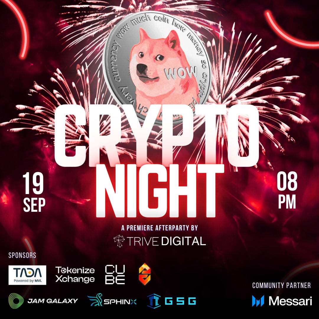 TRIVE Digital (@trivedigi) on Twitter photo ๐ Join us for Crypto Night <a href="/token2049/">TOKEN2049</a> SG!
Donโt miss the most talked-about afterparty of TOKEN2049!
Sponsors & Partners: <a href="/AlphaStackVC/">AlphaStack Ventures</a>, <a href="/cubexch/">CUBE</a> , <a href="/gsg_digital/">GSG</a>, <a href="/MessariCrypto/">Messari</a> , <a href="/TheJamGalaxy/">Jam Galaxy</a> <a href="/TokenizeXchange/">Tokenize Xchange | $TKX</a> <a href="/mvlchain/">MVL</a> ,<a href="/SphinxProtocol/">Sphinx</a>!
๐ Details: lu.ma/a42z2x9g ๐ Join us for Crypto Night <a href="/token2049/">TOKEN2049</a> SG!
Donโt miss the most talked-about afterparty of TOKEN2049!
Sponsors & Partners: <a href="/AlphaStackVC/">AlphaStack Ventures</a>, <a href="/cubexch/">CUBE</a> , <a href="/gsg_digital/">GSG</a>, <a href="/MessariCrypto/">Messari</a> , <a href="/TheJamGalaxy/">Jam Galaxy</a> <a href="/TokenizeXchange/">Tokenize Xchange | $TKX</a> <a href="/mvlchain/">MVL</a> ,<a href="/SphinxProtocol/">Sphinx</a>!
๐ Details: lu.ma/a42z2x9g