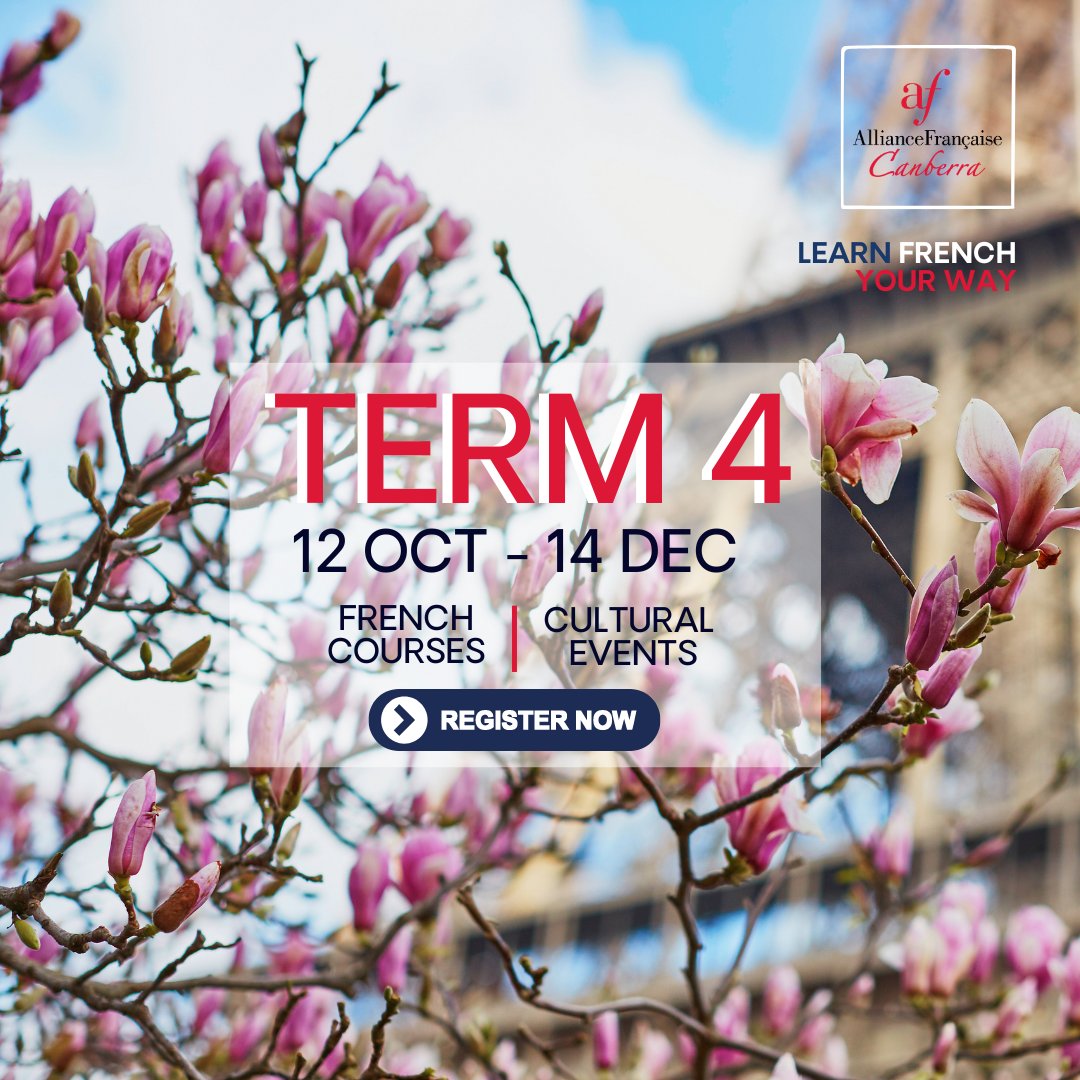 Enrol now for Term 4 at the Alliance Française of Canberra!

Embrace the fresh start of spring with our diverse range of French courses, tailored for every age and level.

🔴 bit.ly/AFC24T4

#LearnFrench #AllianceFrançaise #Canberra