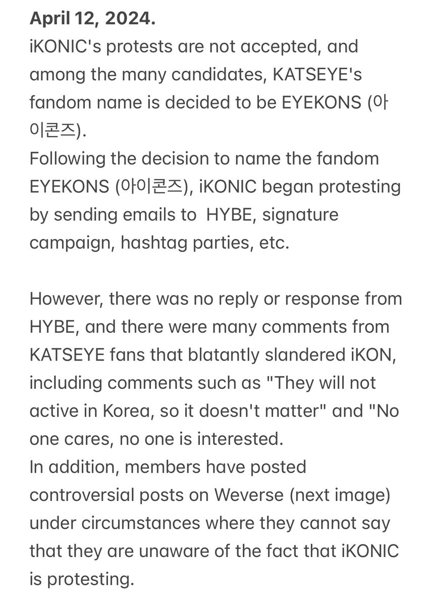 RESPECTiKON_'s tweet photo. This is a summary of the problem between iKON and KATSEYE that has been appealing to HYBE for about half year.

Continue to ⬇️ 
Please help us spread the word.
#RESPECTiKON #iKONnotEYEKONS #iKON #아이콘 https://t.co/mizAb9AOq1