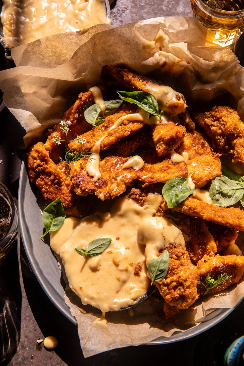 HBHarvest's tweet image. New! Pretzel Chicken Fingers with Spicy Honey Mustard Sauce. The chicken is good, but my spicy honey mustard cheese sauce - well, it’s even more special.

halfbakedharvest.com/pretzel-chicke…