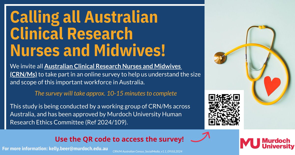 Very excited to finally be launching this Australian Clinical Research Nurse/Midwife survey. 
Please share so we can reach as many Australian CRN/Ms as possible!

#ClinicalResearchNurses #ClinicalResearchMidwives #ClinicalTrials #WhyWeDoResearch

murdochuni.syd1.qualtrics.com/jfe/form/SV_6s…