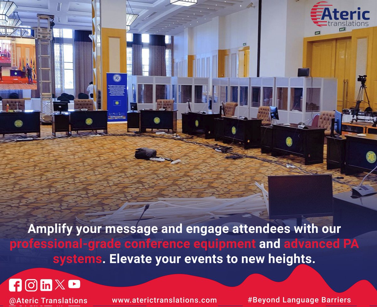 Aterictranslate's tweet image. Reach out to us for all your equipment needs! 

Contact us;
+254 726 209 119
+254 705 558 832
aterictranslations.com
info@aterictranslations.com

#conferenceequipment #pasystems
