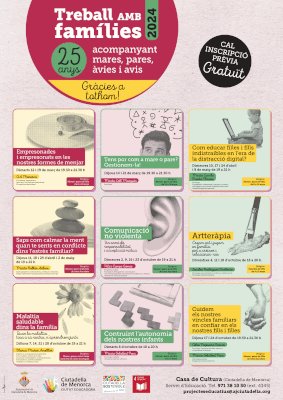 TREBALL AMB FAMÍLIES 2024: L’Ajuntament de Ciutadella presenta la 25a edició del programa Treball amb Famílies que inclou nou propostes gratuïtes de tallers o xerrades adreçats a mares, pares, àvies i avis d’infants i adolescents.